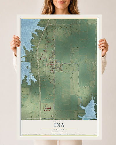 Map of Ina, Illinois, 24 x 36 inch unframed archival matte print