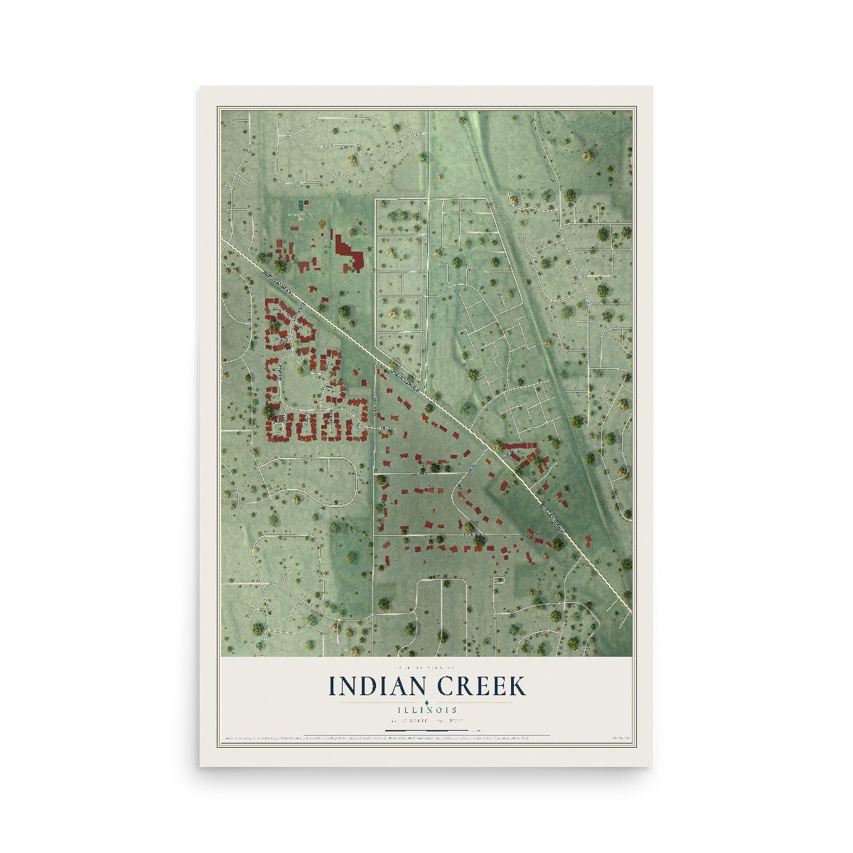 Map of Indian Creek, Illinois, 12 x 18 inch unframed archival matte print