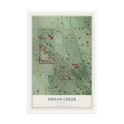 Map of Indian Creek, Illinois, 12 x 18 inch print in a white wood frame