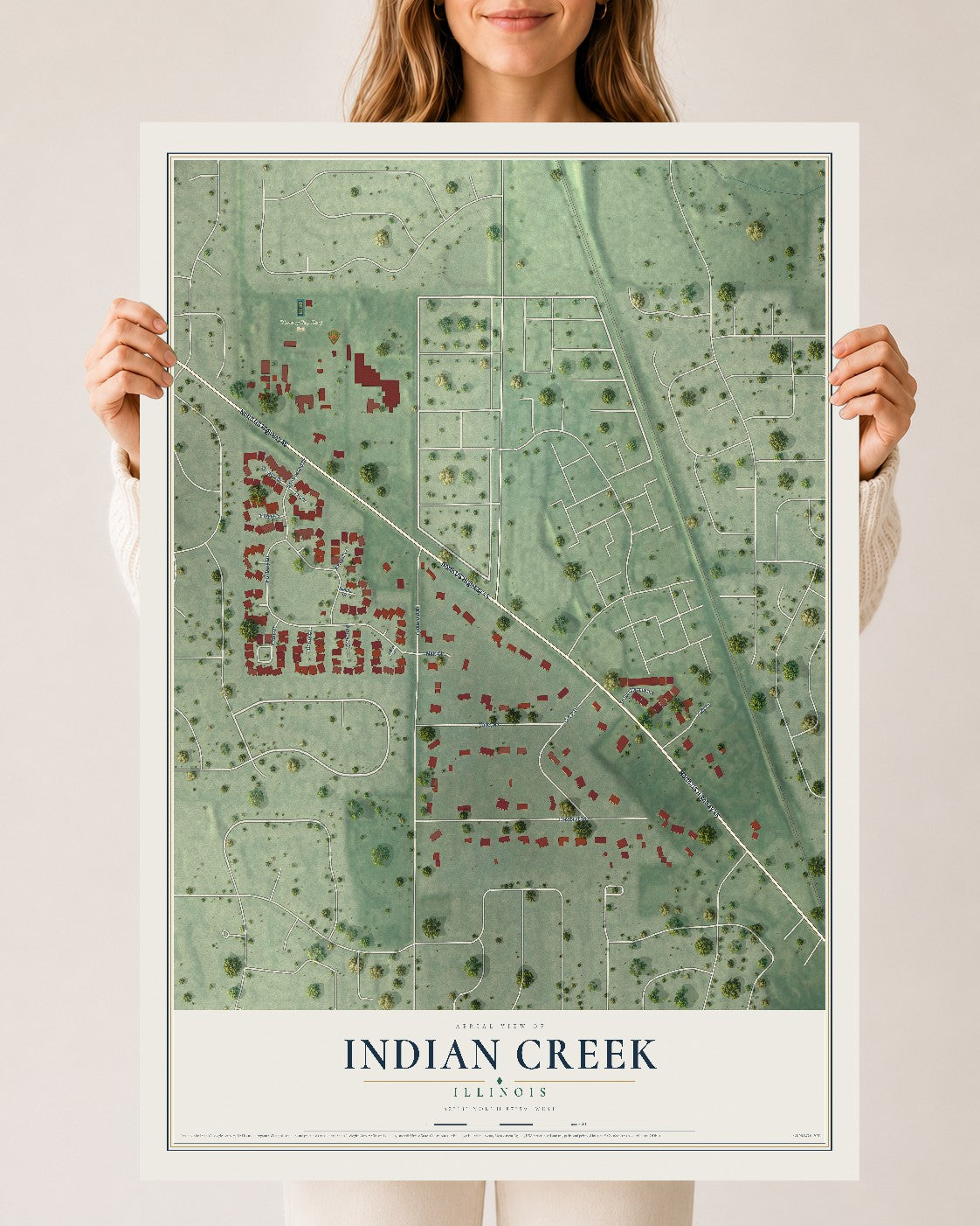 Map of Indian Creek, Illinois, 24 x 36 inch unframed archival matte print