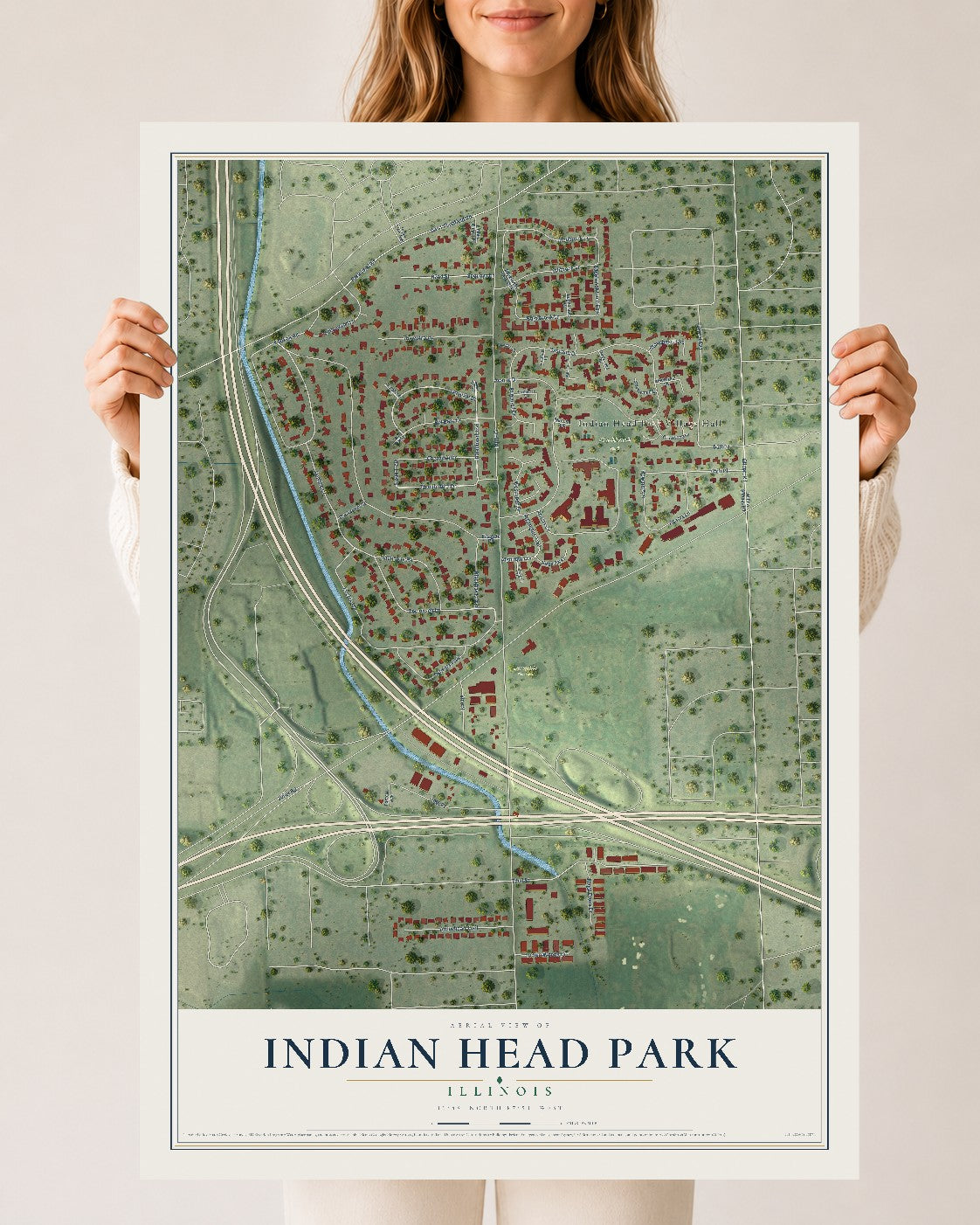 Map of Indian Head Park, Illinois, 24 x 36 inch unframed archival matte print