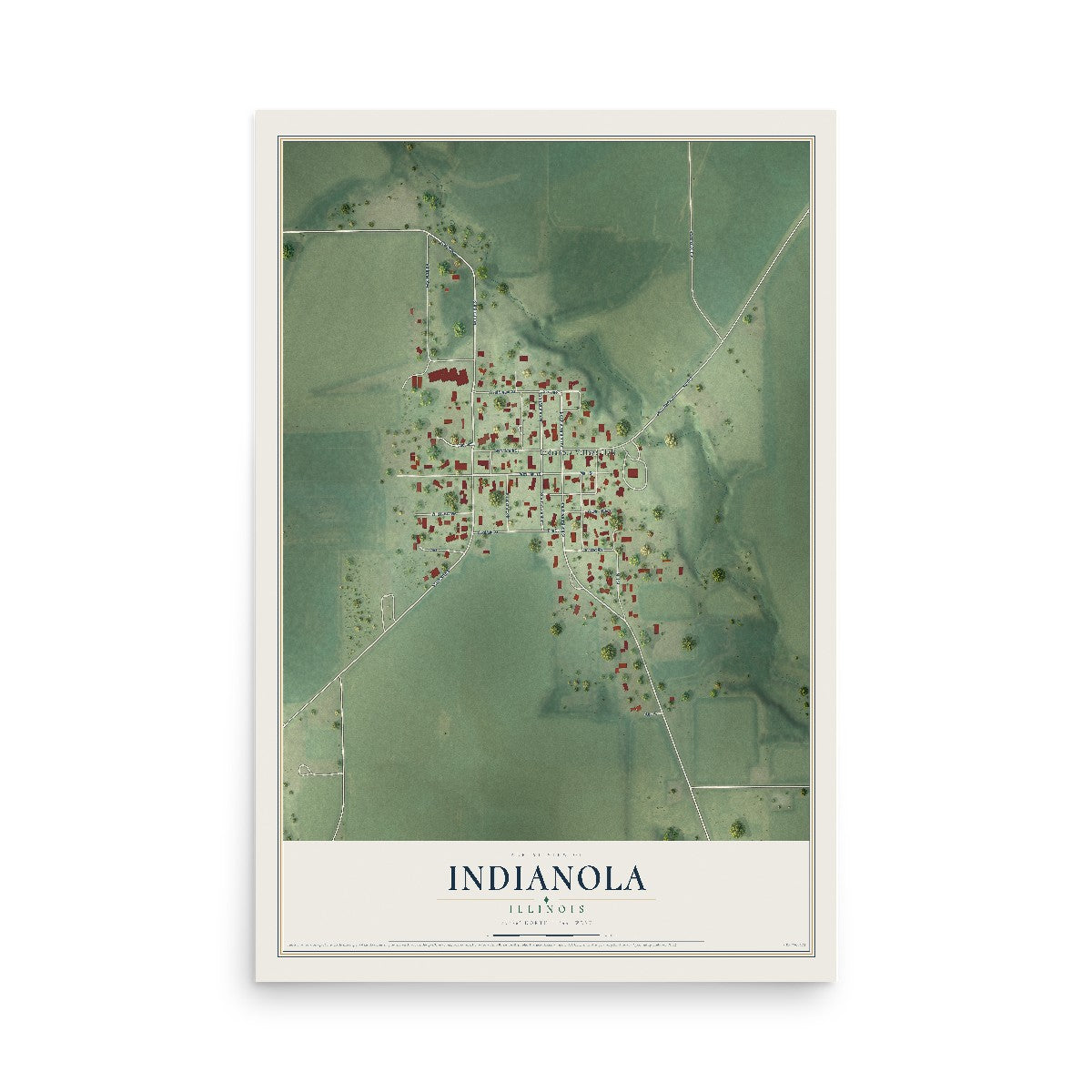 Map of Indianola, Illinois, 12 x 18 inch unframed archival matte print