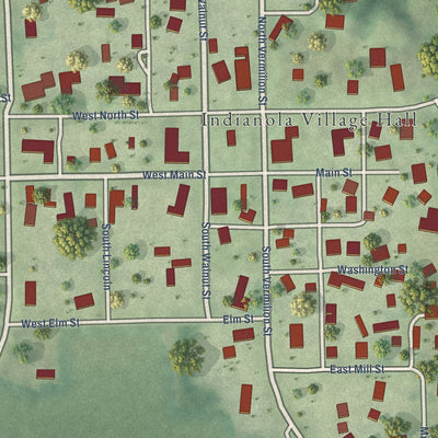 Close-up of the map of Indianola, Illinois print showing street and building detail