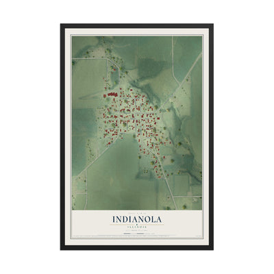 Map of Indianola, Illinois, 12 x 18 inch print in a black wood frame