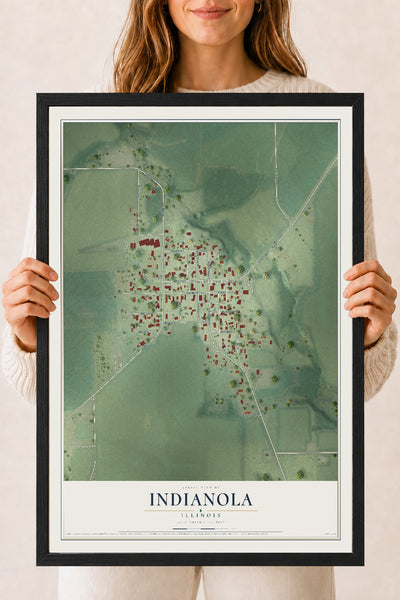 Map of Indianola, Illinois, 18 x 24 inch print in a black wood frame