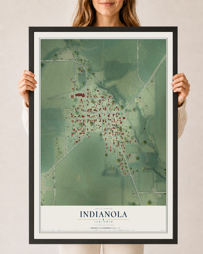 Map of Indianola, Illinois, 24 x 36 inch print in a black wood frame