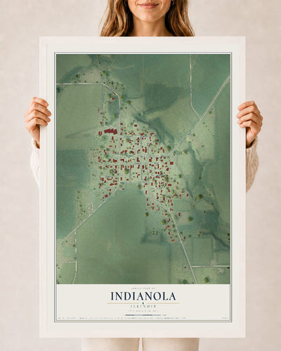 Map of Indianola, Illinois, 24 x 36 inch print in a white wood frame