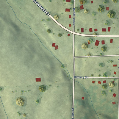 Second close-up of the map of Industry, Illinois print showing more streets and buildings