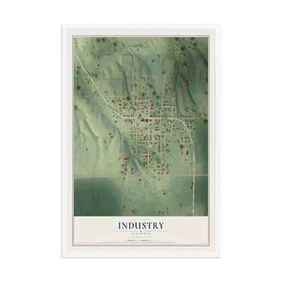 Map of Industry, Illinois, 12 x 18 inch print in a white wood frame