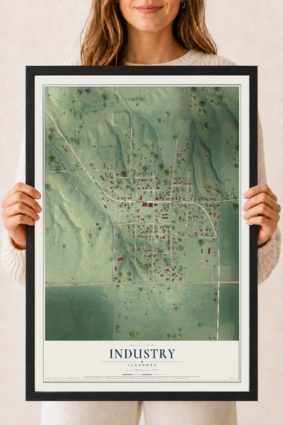 Map of Industry, Illinois, 18 x 24 inch print in a black wood frame