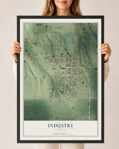 Map of Industry, Illinois, 24 x 36 inch print in a black wood frame