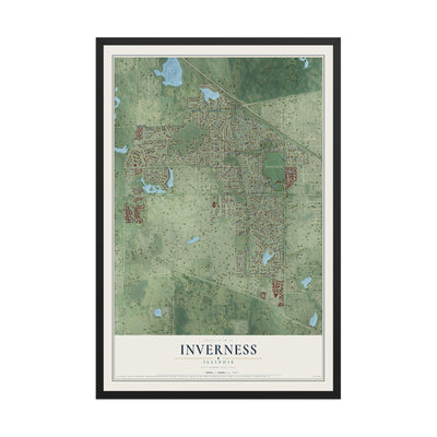 Map of Inverness, Illinois, 12 x 18 inch print in a black wood frame