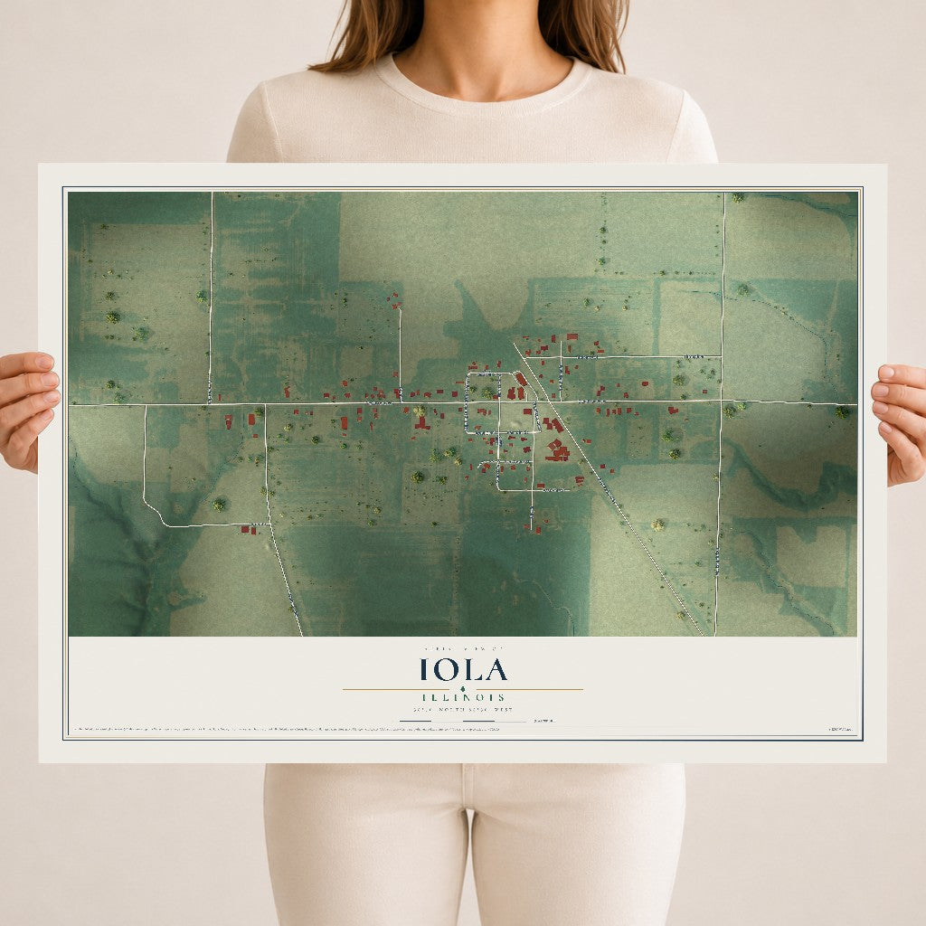 Map of Iola, Illinois, 18 x 24 inch unframed archival matte print