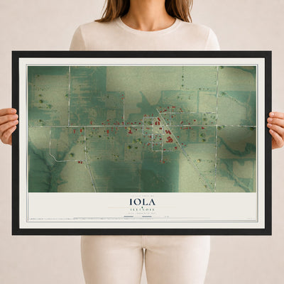 Map of Iola, Illinois, 18 x 24 inch print in a black wood frame