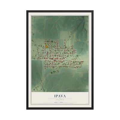 Map of Ipava, Illinois, 12 x 18 inch print in a black wood frame