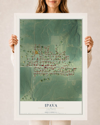 Map of Ipava, Illinois, 24 x 36 inch print in a white wood frame