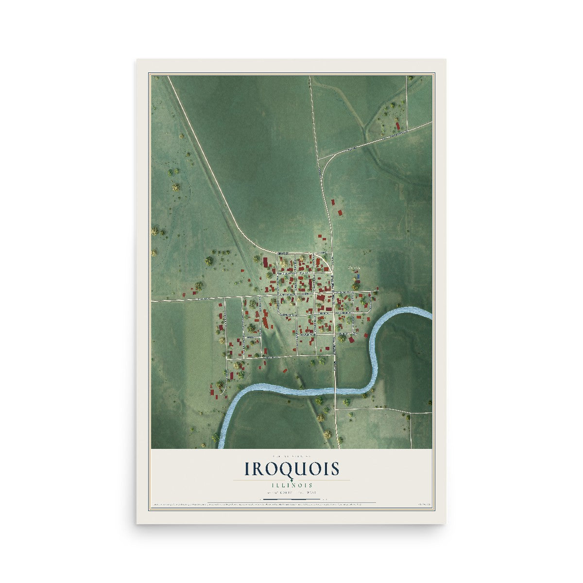 Map of Iroquois, Illinois, 12 x 18 inch unframed archival matte print