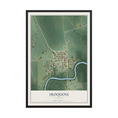 Map of Iroquois, Illinois, 12 x 18 inch print in a black wood frame