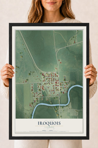 Map of Iroquois, Illinois, 18 x 24 inch print in a black wood frame