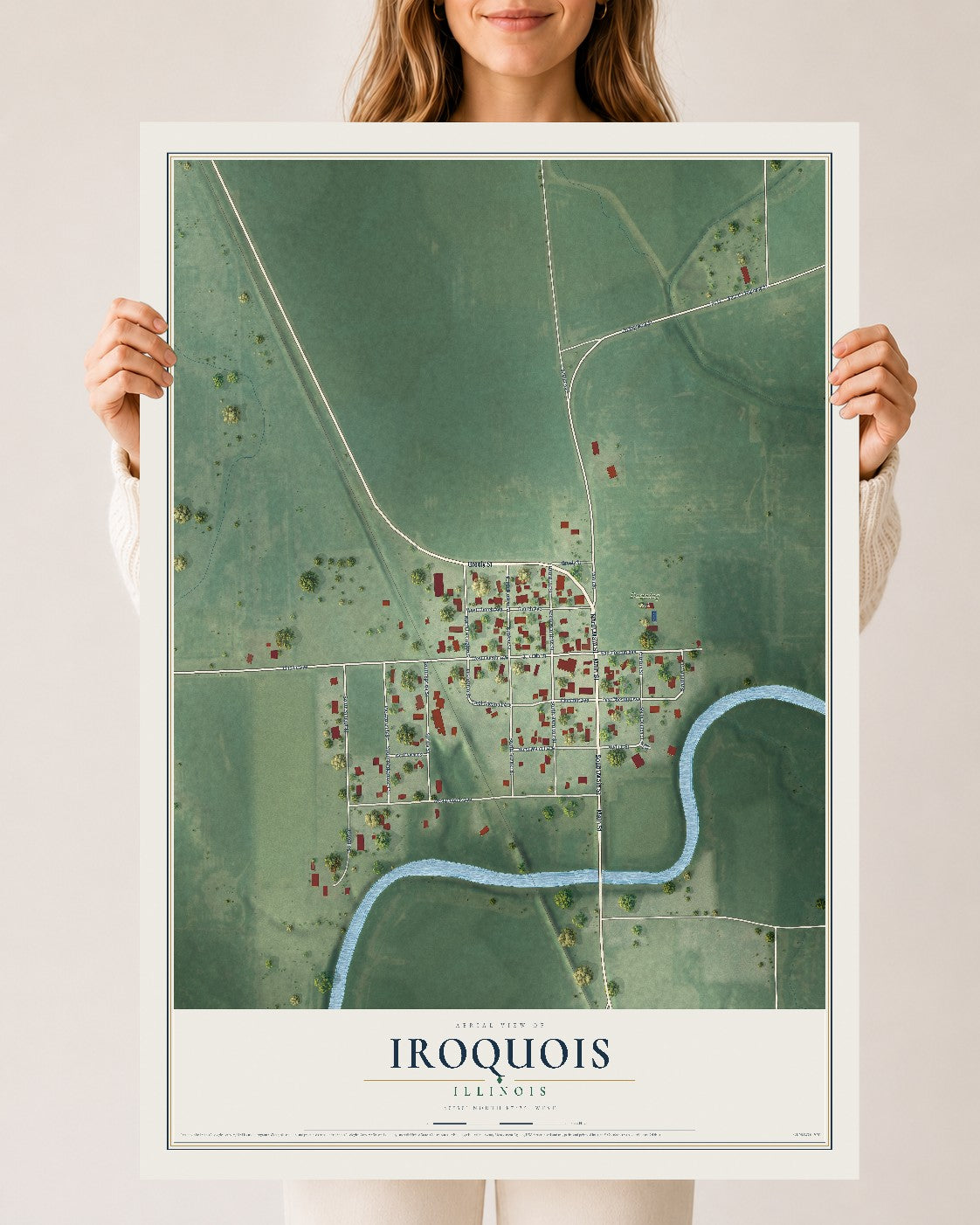 Map of Iroquois, Illinois, 24 x 36 inch unframed archival matte print