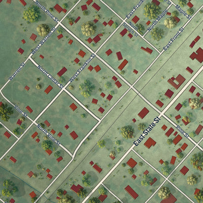 Close-up of the map of Irving, Illinois print showing street and building detail