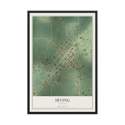 Map of Irving, Illinois, 12 x 18 inch print in a black wood frame