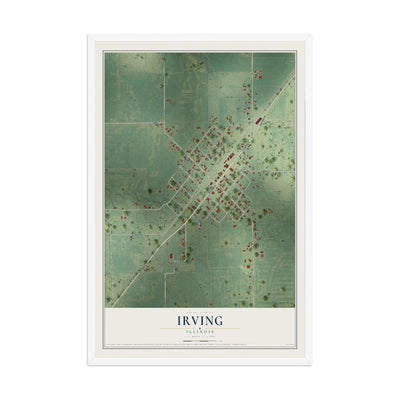 Map of Irving, Illinois, 12 x 18 inch print in a white wood frame