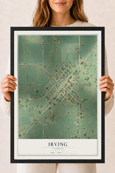 Map of Irving, Illinois, 18 x 24 inch print in a black wood frame