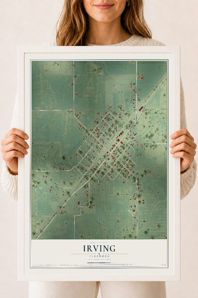 Map of Irving, Illinois, 18 x 24 inch print in a white wood frame