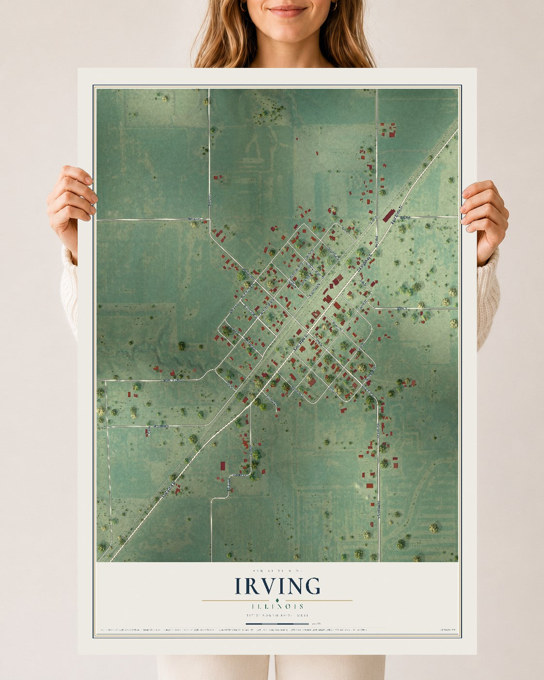 Map of Irving, Illinois, 24 x 36 inch unframed archival matte print