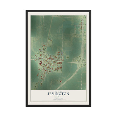 Map of Irvington, Illinois, 12 x 18 inch print in a black wood frame