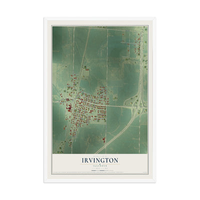 Map of Irvington, Illinois, 12 x 18 inch print in a white wood frame