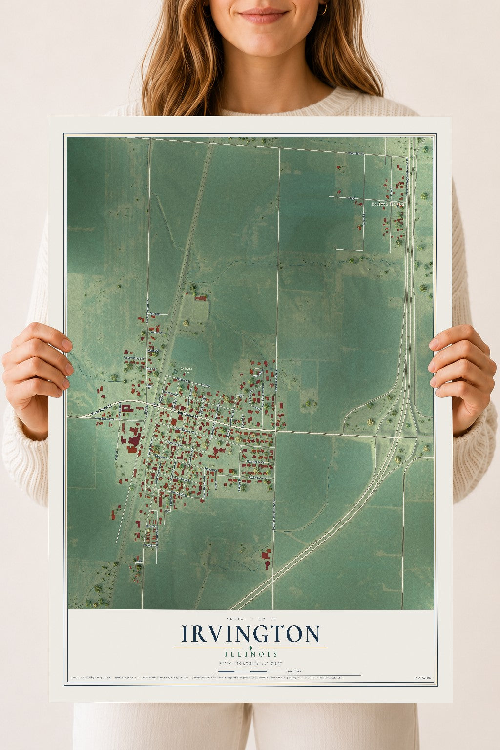 Map of Irvington, Illinois, 18 x 24 inch unframed archival matte print