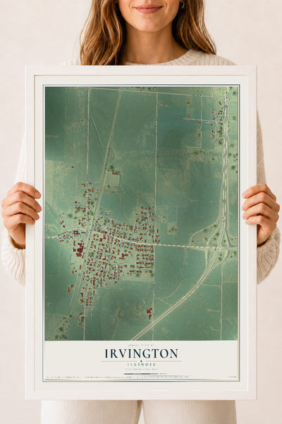 Map of Irvington, Illinois, 18 x 24 inch print in a white wood frame