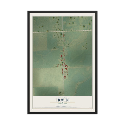Map of Irwin, Illinois, 12 x 18 inch print in a black wood frame