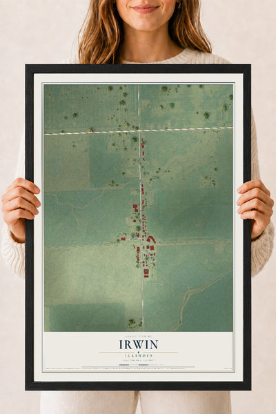 Map of Irwin, Illinois, 18 x 24 inch print in a black wood frame