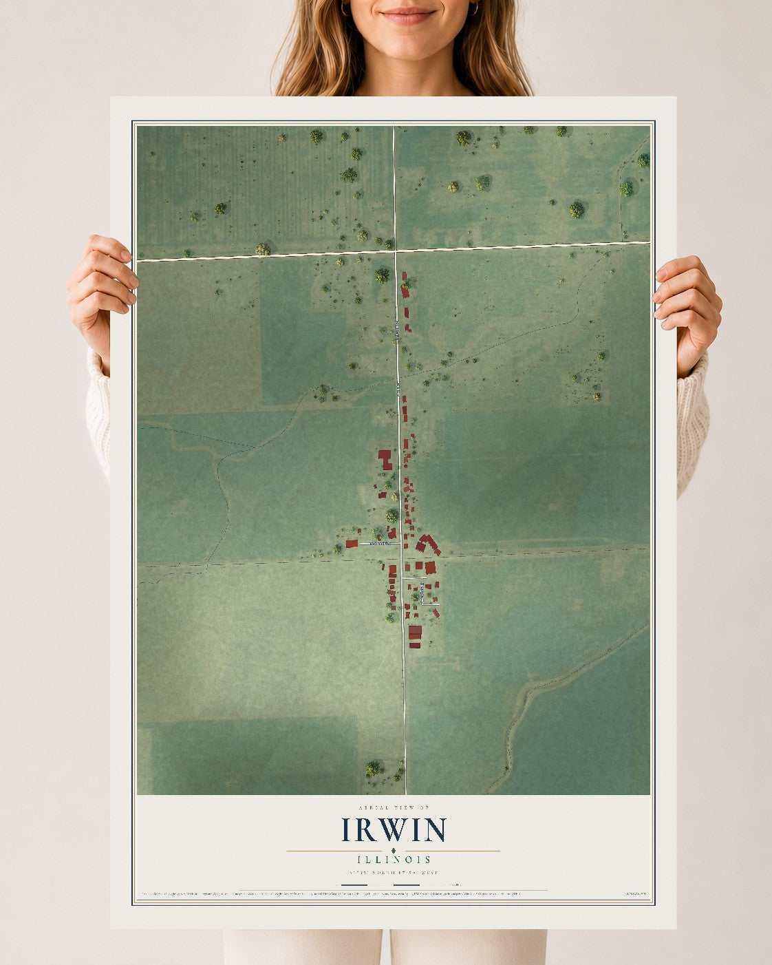 Map of Irwin, Illinois, 24 x 36 inch unframed archival matte print