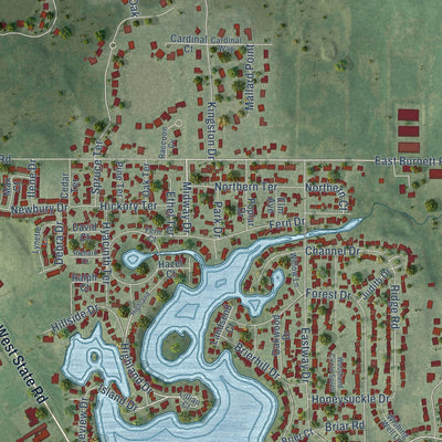 Close-up of the map of Island Lake, Illinois print showing street and building detail