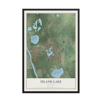 Map of Island Lake, Illinois, 12 x 18 inch print in a black wood frame