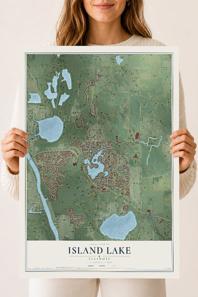 Map of Island Lake, Illinois, 18 x 24 inch unframed archival matte print