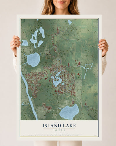Map of Island Lake, Illinois, 24 x 36 inch unframed archival matte print