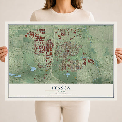 Map of Itasca, Illinois, 18 x 24 inch unframed archival matte print