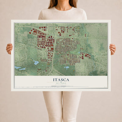 Map of Itasca, Illinois, 24 x 36 inch unframed archival matte print