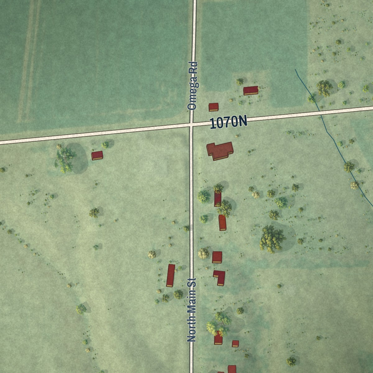 Second close-up of the map of Iuka, Illinois print showing more streets and buildings