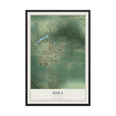 Map of Iuka, Illinois, 12 x 18 inch print in a black wood frame