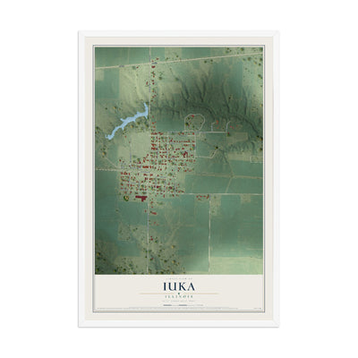 Map of Iuka, Illinois, 12 x 18 inch print in a white wood frame