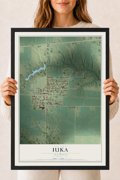 Map of Iuka, Illinois, 18 x 24 inch print in a black wood frame