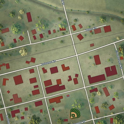 Close-up of the map of Ivesdale, Illinois print showing street and building detail