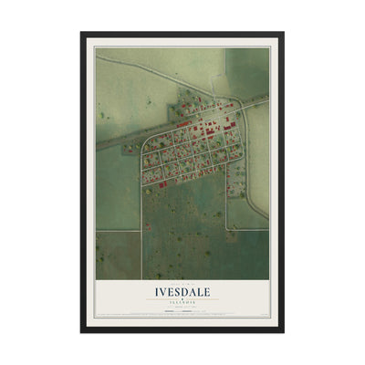 Map of Ivesdale, Illinois, 12 x 18 inch print in a black wood frame