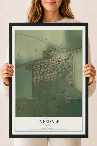 Map of Ivesdale, Illinois, 18 x 24 inch print in a black wood frame
